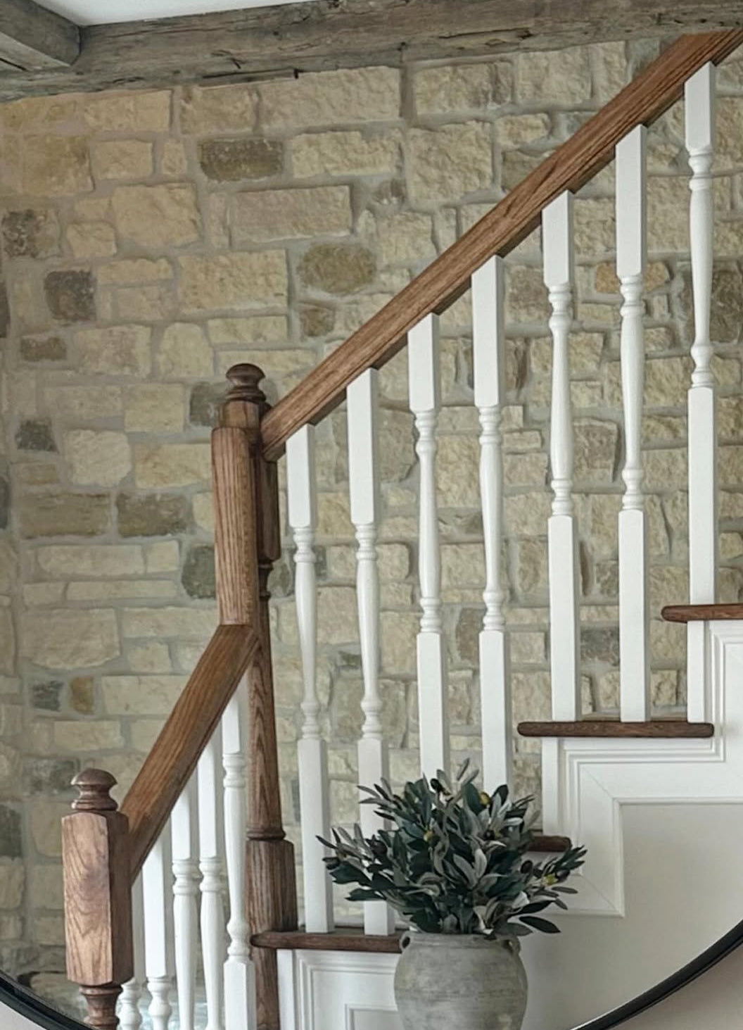 Interior banister and staircase inside Cotswold inspired cottage in the heart of Texas United States of America